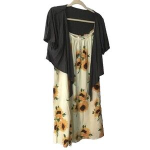 Rosegal Sundress Jacket Sunflowers Floral Spaghetti Straps Shift Dress XL 16 New